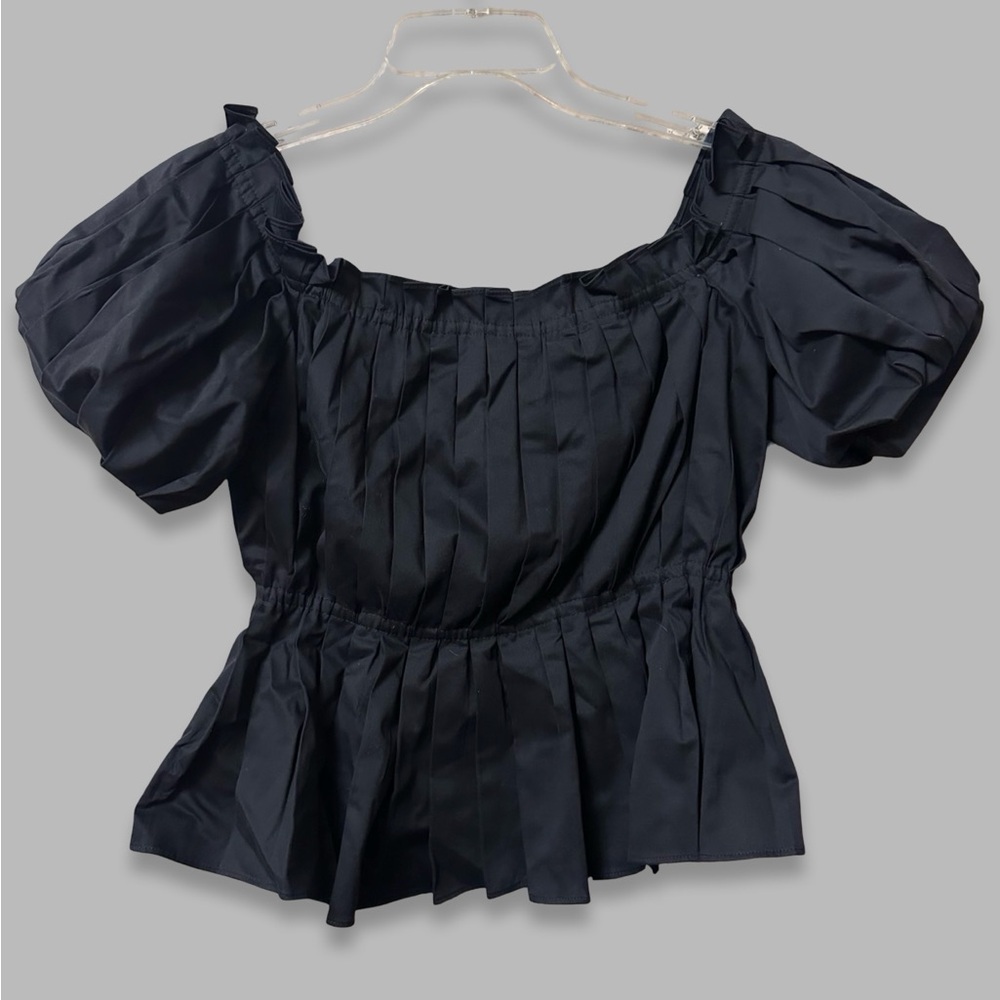 Antonio Melani Off Shoulder Puff Sleeve Pleated Peplum Top Womens Size 8 Medium